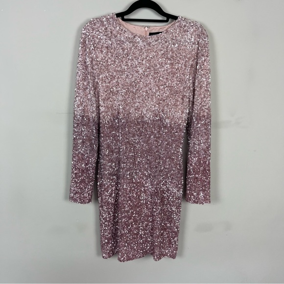 RETROFETE NIKKI OMBRE PINK MINI SEQUIN DRESS WITH SLEEVES SIZE MEDIUM - Picture 6 of 11